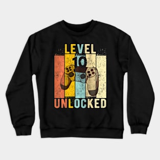 Kids 10th Birthday Level 10 Unlocked Video Gamer Crewneck Sweatshirt